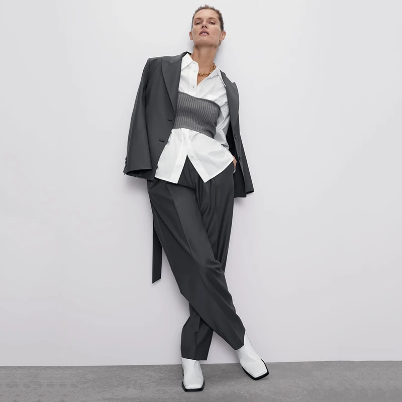 Женский укороченный топ без рукавов ZA повседневный эластичный вязаный жилет