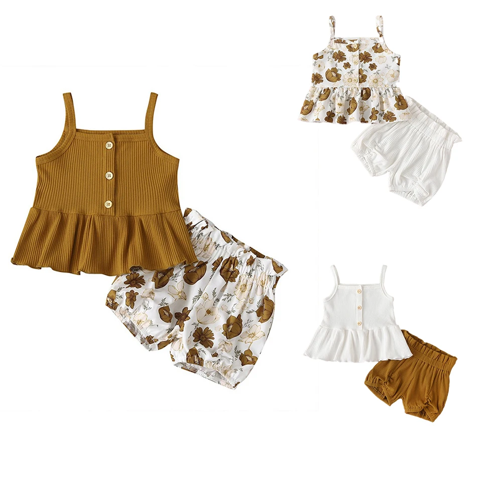

Summer New Infant Toddler Newborn Baby Girls Suit Suspender Shorts Skirt 2Pcs for Kids Clothing Sets Baby Clothes Outfits