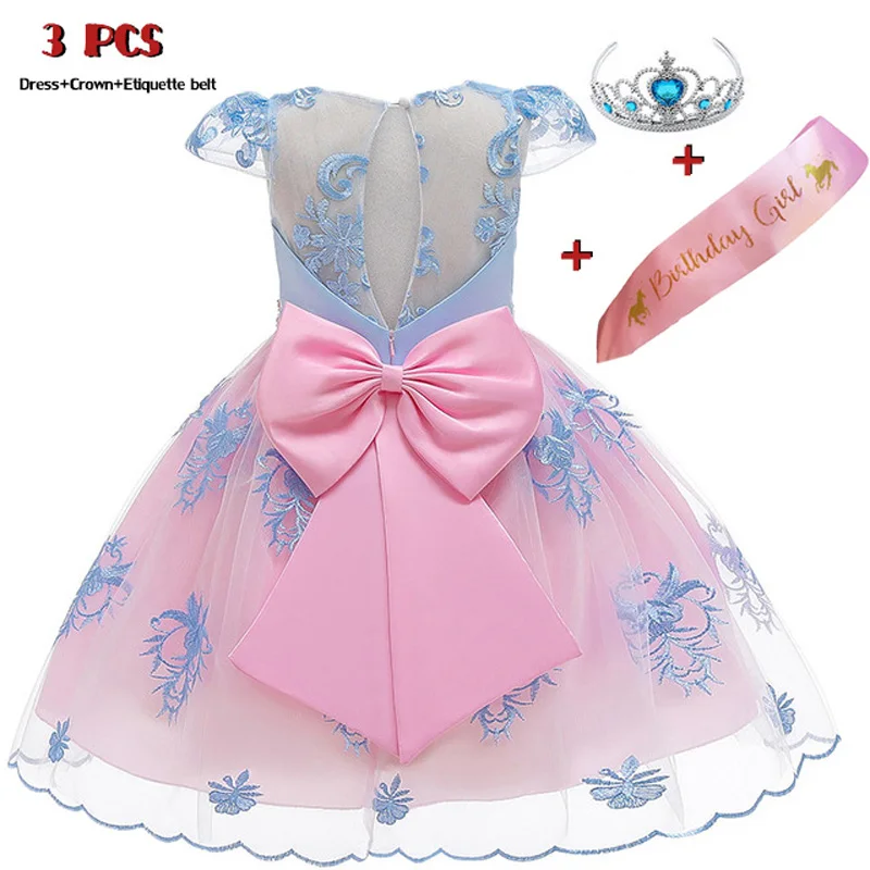 Детское платье с вышивкой для девочек платья + пояс корона Рождественская одежда