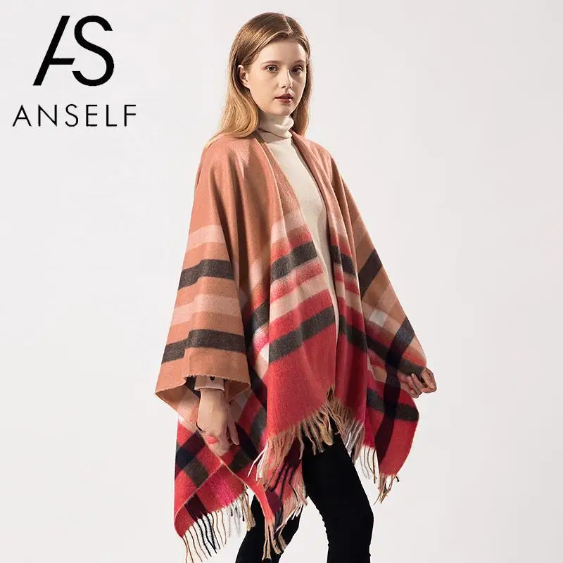 Женский кардиган-пончо ANSELF свитер клетчатые кашемировые накидки с принтом шаль