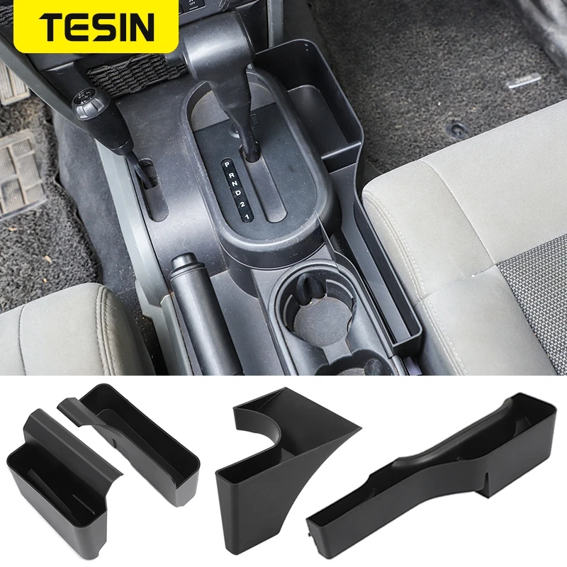 

TESIN Stowing Tidying ABS Car Gear Shift Storage Box Handbrake Organizer Accessories for Jeep Wrangler JK 2007 2008 2009 2010