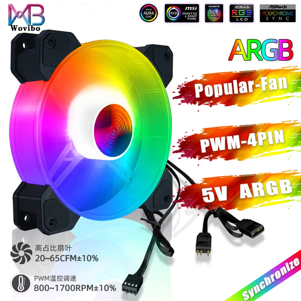 Wvibo 120 мм ARGB вентилятор нефритовое кольцо PWM 4PIN 12V DC бесшумный компьютерный чехол