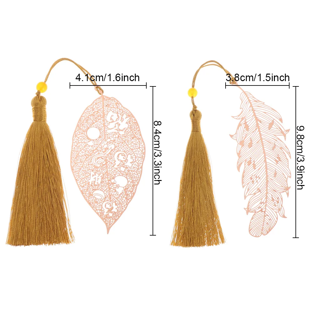 

1PC Chinese Style Vintage Leaf Vein Bookmark Metal Clip Hollowed Feather Tassel Pagination Mark Stationery School Office Gifts