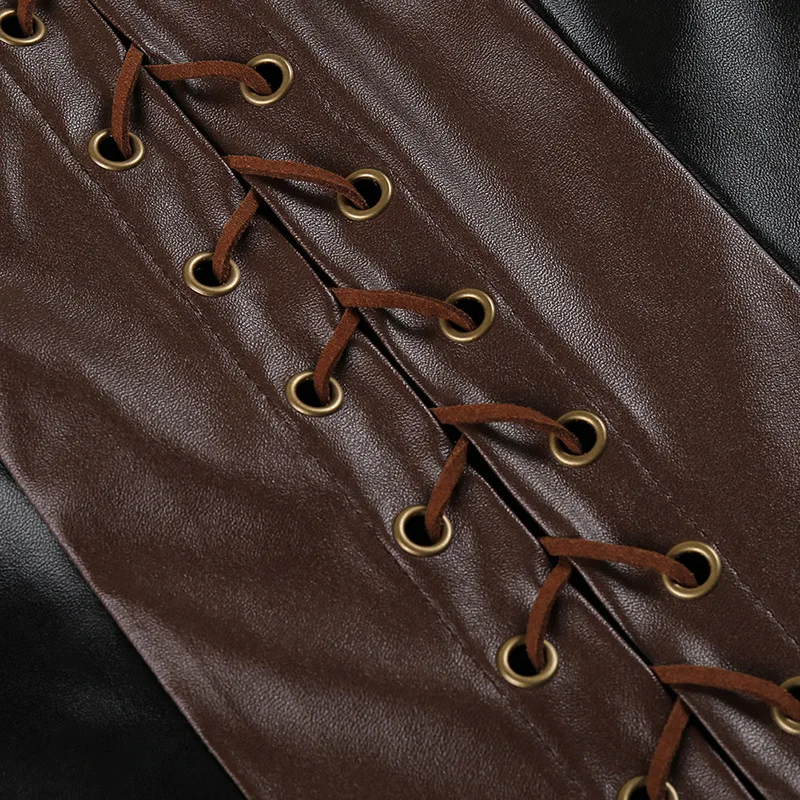 Модное женское сексуальное тонкое кружевное кожаное платье макси средневековый