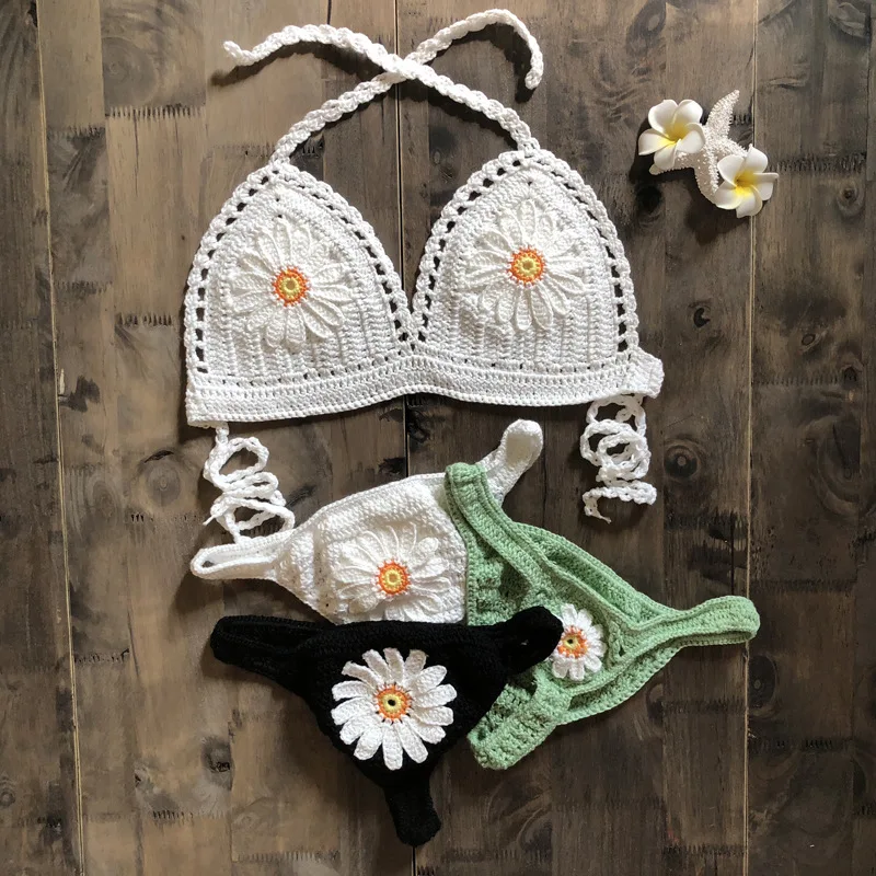 Para Praia 2021 Sexy Knitted Brazilian Bikini Thong Bathing Suit Women Crochet Swimsuit Micro Shell Hollow out Swimwear | Спорт и
