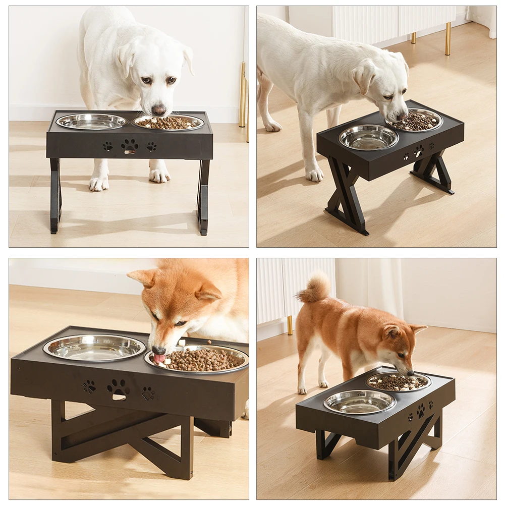 

Raised Dog Bowl 3 Heights Adjustable Anti Slip Detachable Easy Clean Elevated Feeder Food Water Stainless Steel Pet Supplies
