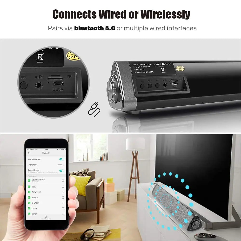 Bluetooth беспроводной динамик с удаленной TF картой домашний кинотеатр спикер поддерживает объемные колонки для ТВ/ПК/телефона/планшета