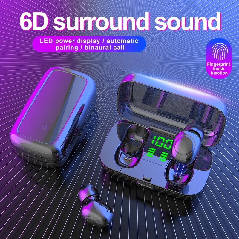 Беспроводные Bluetooth наушники вкладыши с зарядным устройством красные HIFI