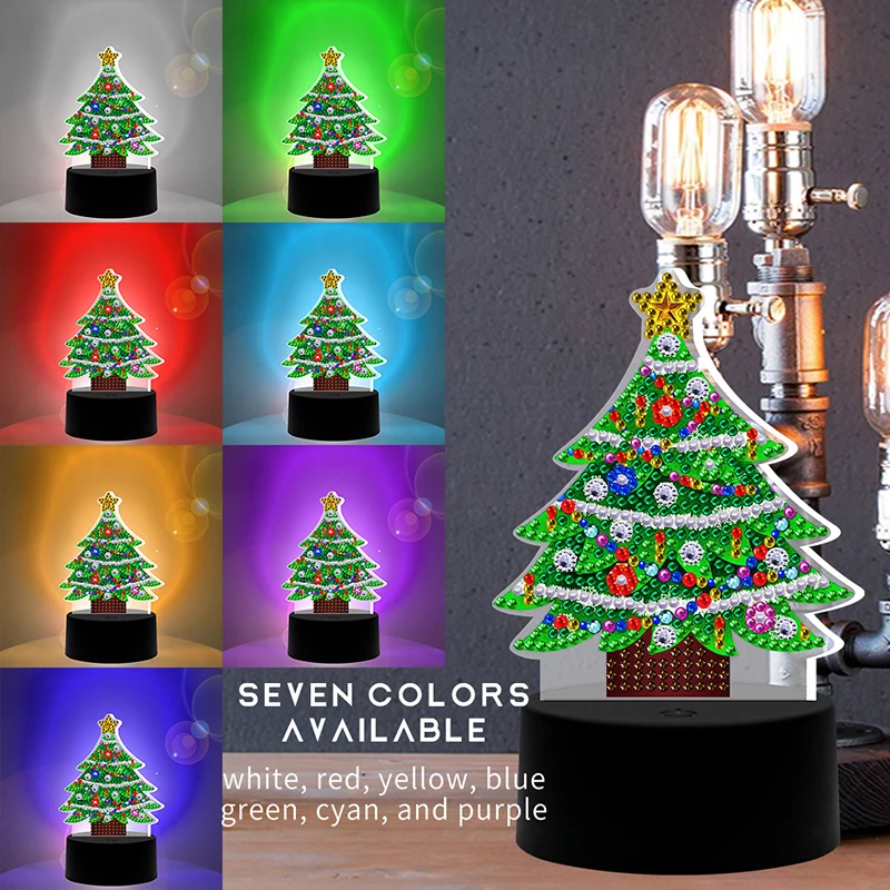 

New Christmas tree 5D DIY special-shaped LED diamond painting night light 7-color light acrylic board home decoration gift