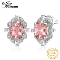 jewelrypalace huge oval created morganite pink sapphire flower stud earrings 925 sterling silver earrings for women jewelry