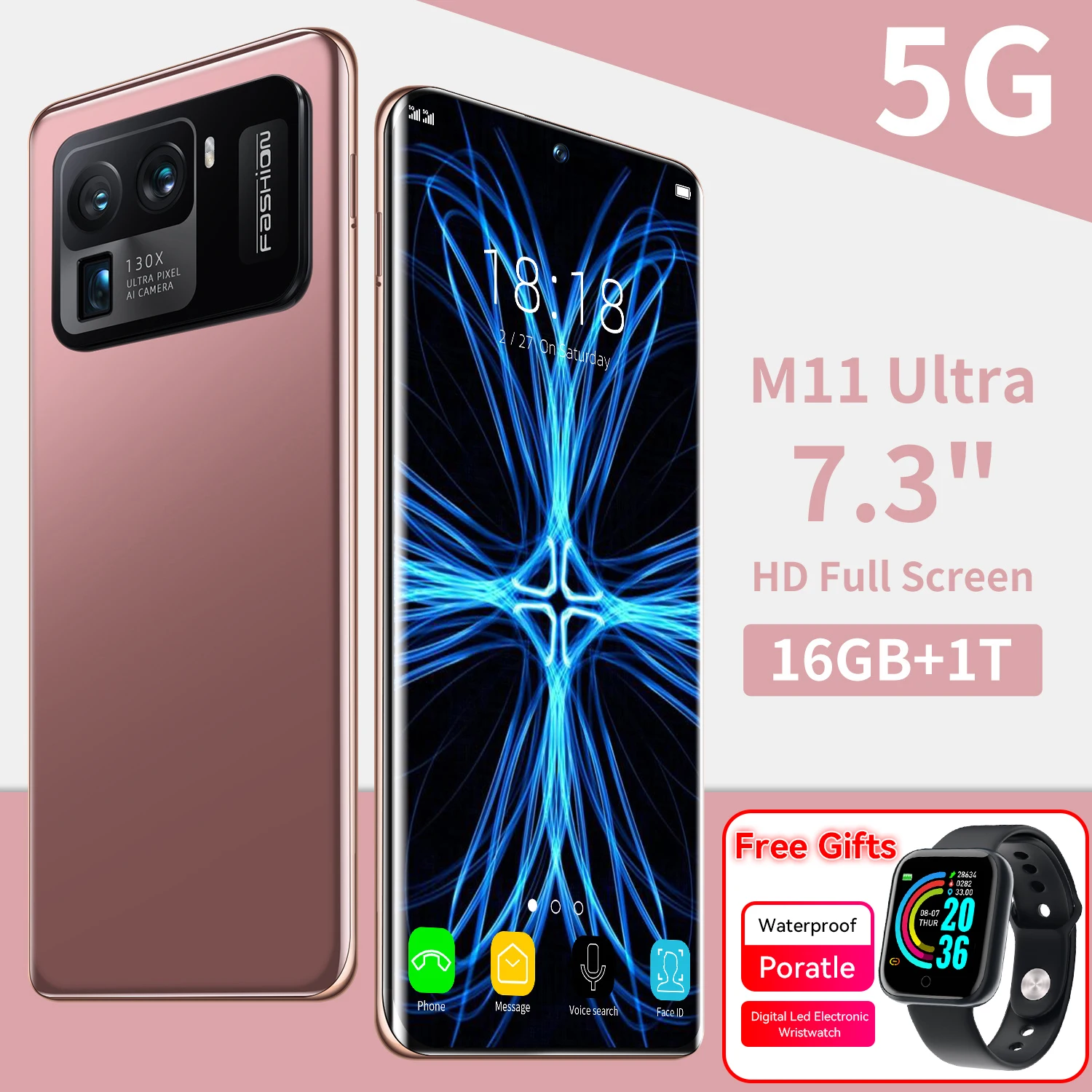 

SmartPhone M11 Ultra 7.3 inch Full Display 16GB+1T 48MP+64MP Facial Recognition 4G 5G Qualcom 888 Celular Mobile Phones