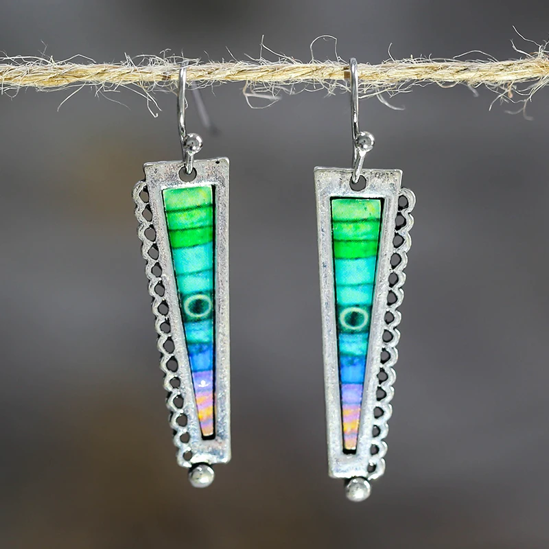 Женские длинные серьги подвески в стиле бохо с цветным цирконием из металла