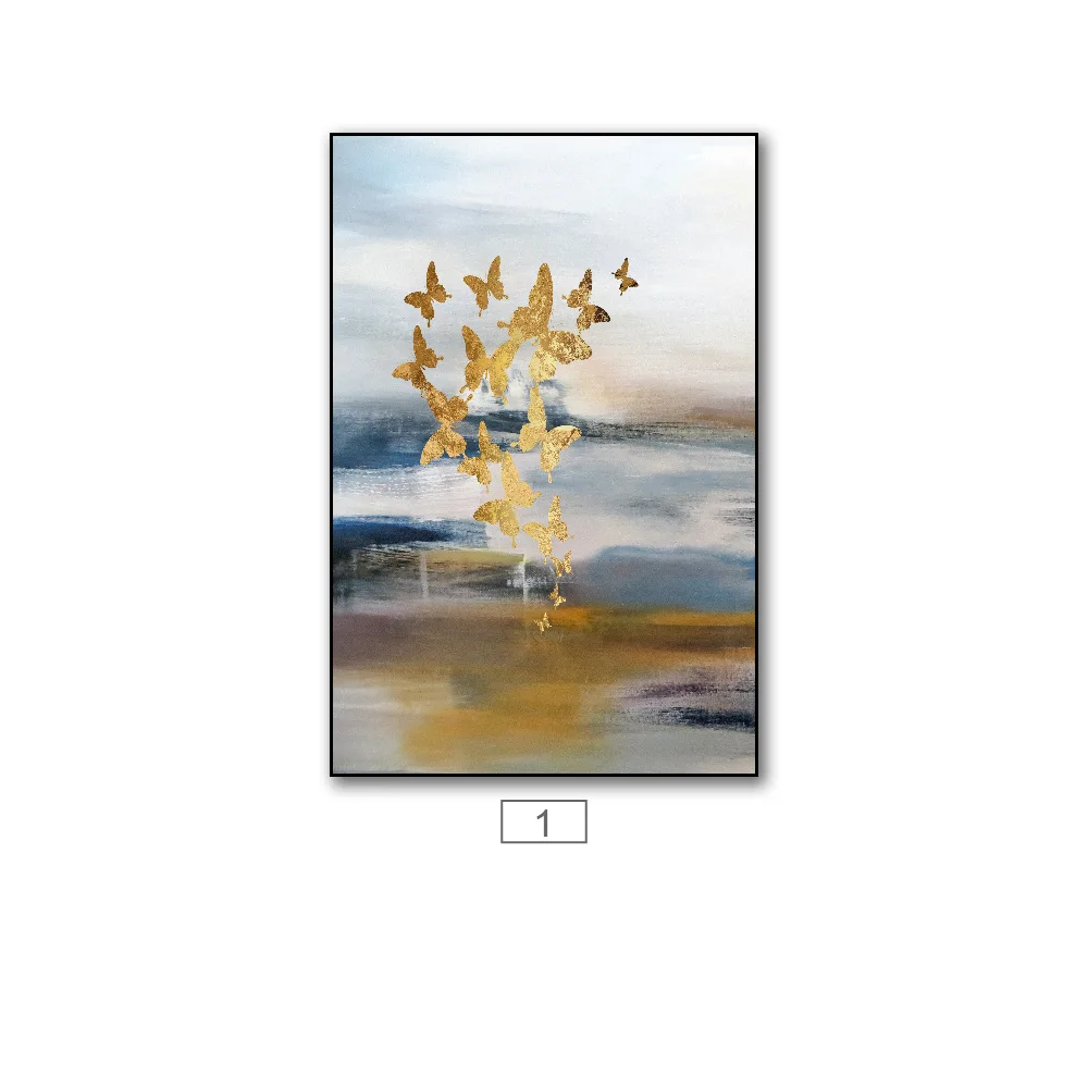 

Canvas Painting Gold Foil Butterfly Abstract Poster Canvas Realist Art Decorative Print Wall Nordic Decoration Picture Home