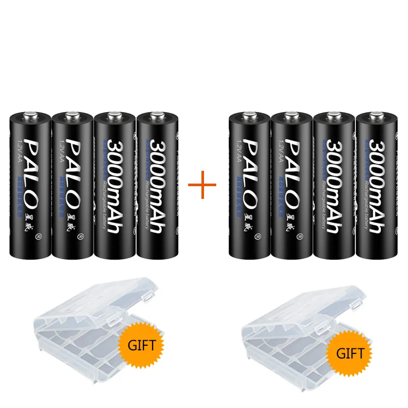 8Pcs ПАЛО 1.2V AA батареи Rechargeble батареи 3000mah 2A Baterias Ni-MH аккумуляторная батарея для фонарика - Цвет: Черный