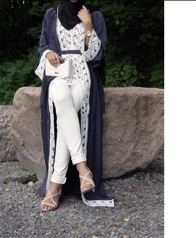 

Muslim fashion Elegant Open Abaya Womens Lace Smooth Dress Plus Size Loose Dress Adult Muslim Kaftan Jilbab Garments