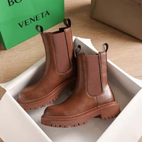 koovan short boots brown shoes 2021 new trend female real leather pipe ankle boots platform shoes for girls women shoes