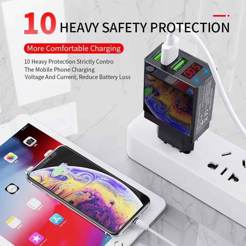 Udyr LED Display EU US 3 USB Charger 3A Mobile Phone Fast Charging Wall For iPhone 11 Samsung Xiaomi Huawei | Мобильные телефоны и