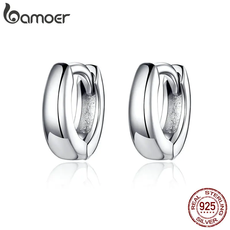 BAMOER New 925 Sterling Silver Polishing Tiny Circle Hoop Earrings for Women and Men Korean Style Fine Jewelry SCE552