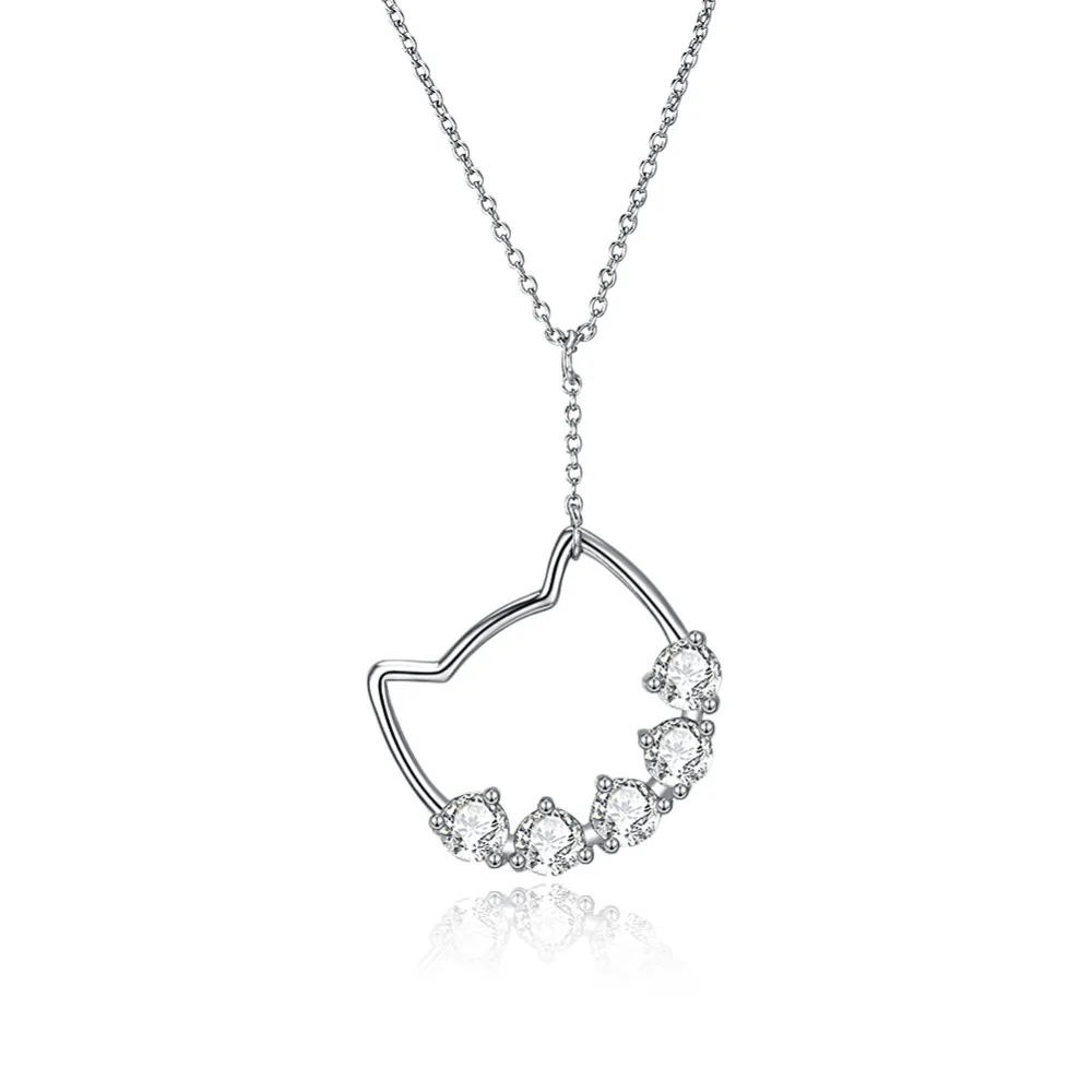 

CAN006 Cute Cat Pendent Necklace Zirconia Stone for women 925 Sterling Silver Wedding