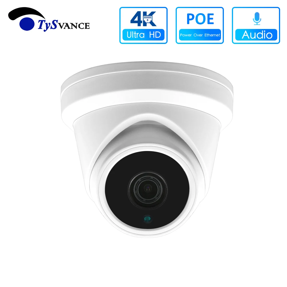 Купольная камера видеонаблюдения Ultra HD 4K 8 Мп водонепроницаемая аудио видео для NVR