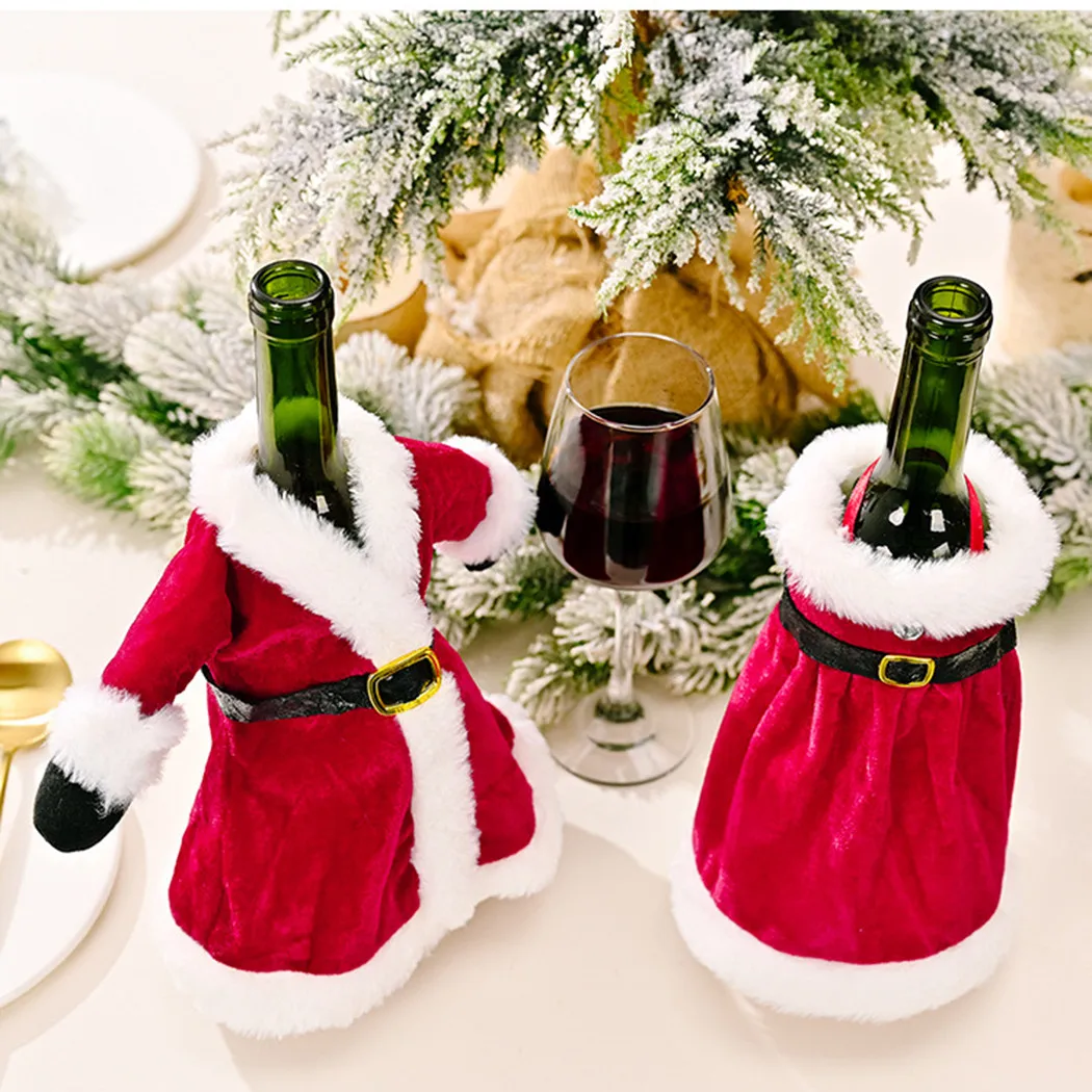 

Creative Christmas Wine Bottle Cover Santa Claus Red Skirt Coat Style Champagne Cover Party Ornament New Year 2022 Home Decor