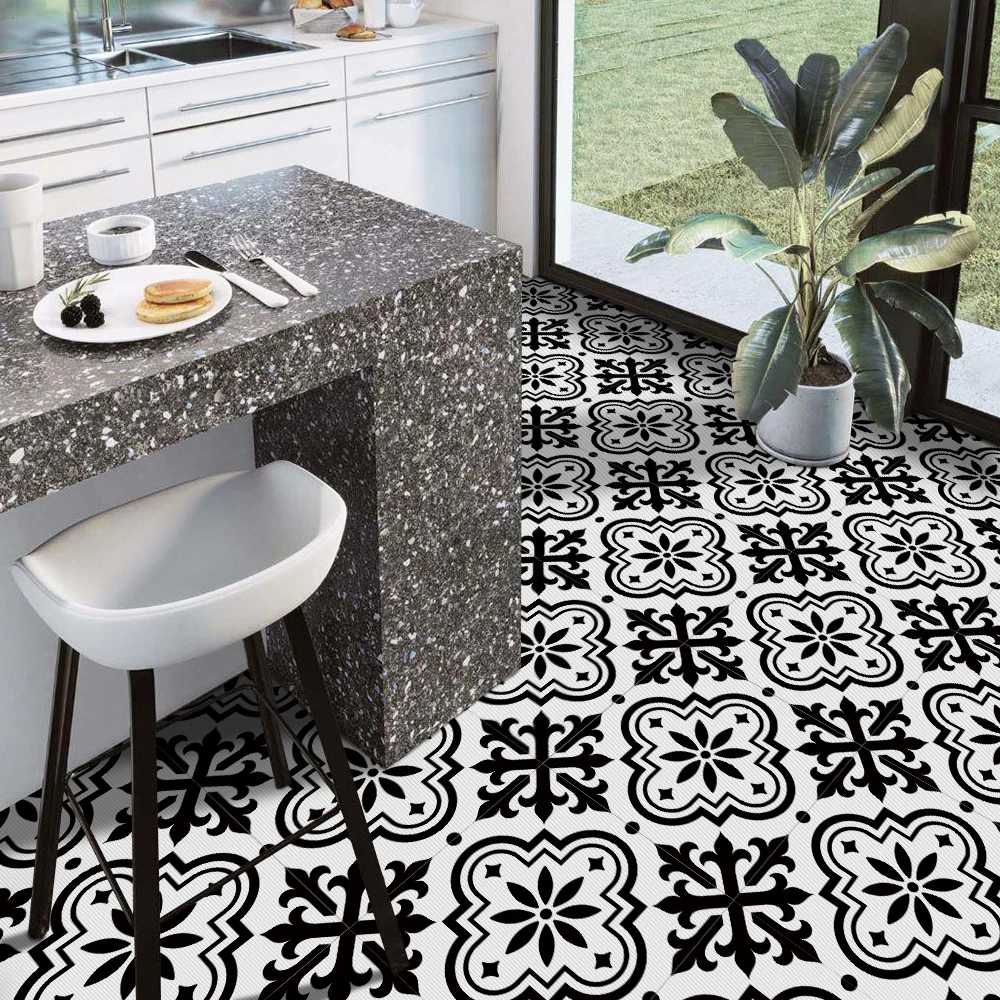 Black White Bathroom Floor Sticker Waterproof Tiles PVC Removable Square Kitchen Non-Slip Self-Adhesive Colorful Pattern Decals