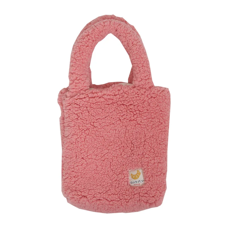 

Women Small Plush Tote Bag Female Luxury Handbags Lamb Fabric Wrist Bag Plain Fluffy Warm Cloth Makeup Bag Cute Purses for Girls