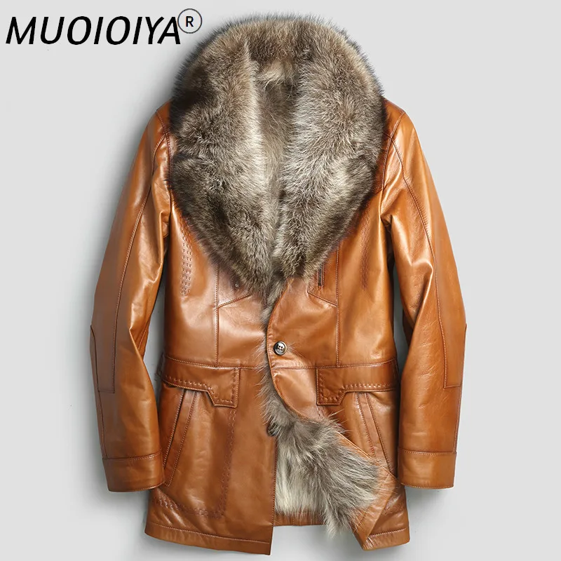 

MUOIOYIA Winter Genuine Leather Jacket Men Real Raccoon Fur Liner Sheepskin Coat for Men Warm Parka Chaqueta MG-40-15038 KJ1329