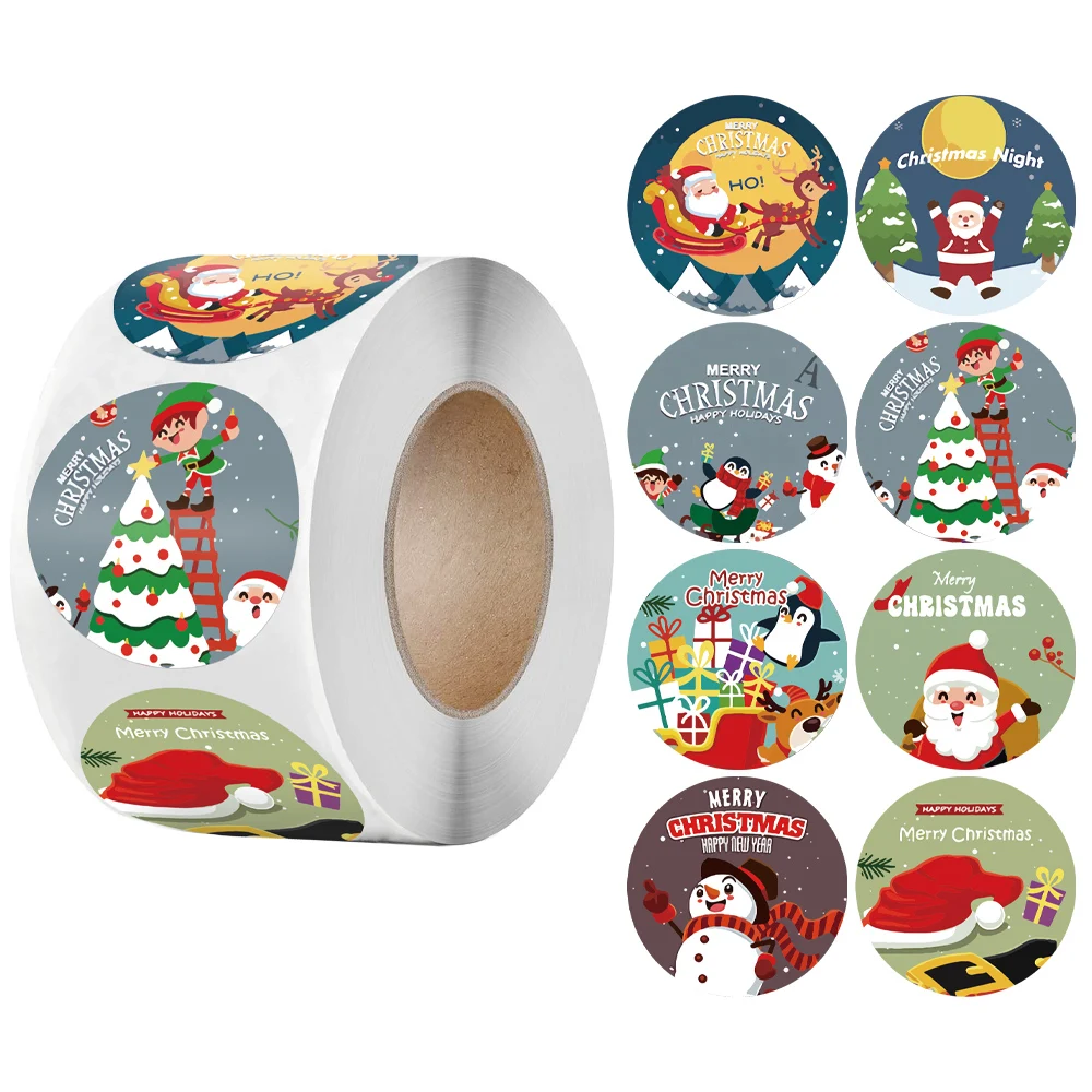 

Merry Christmas Stickers Labels 1.5'' 500pcs Holiday Round Adhesive Labels Sticker for Cards Present Craft Envelopes Bag Sealing