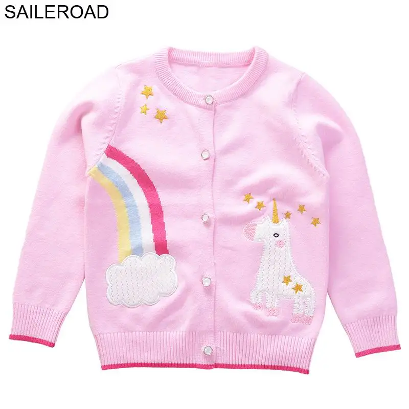 SAILEROAD 2-7 лет свитер девушка однобортный малыш кардиган единорог вышивка детские свитера для детской одежды