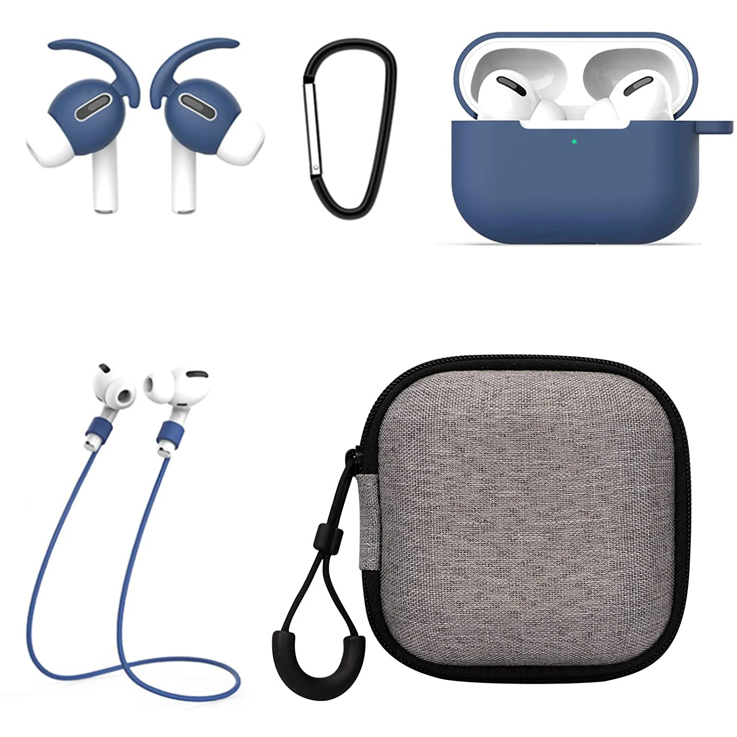 

Набор аксессуаров 5 в 1, силиконовый защитный чехол для AirPods 1-го поколения и 2-го поколения, чехол для зарядки с чехлами для AirPods, защита от поте...