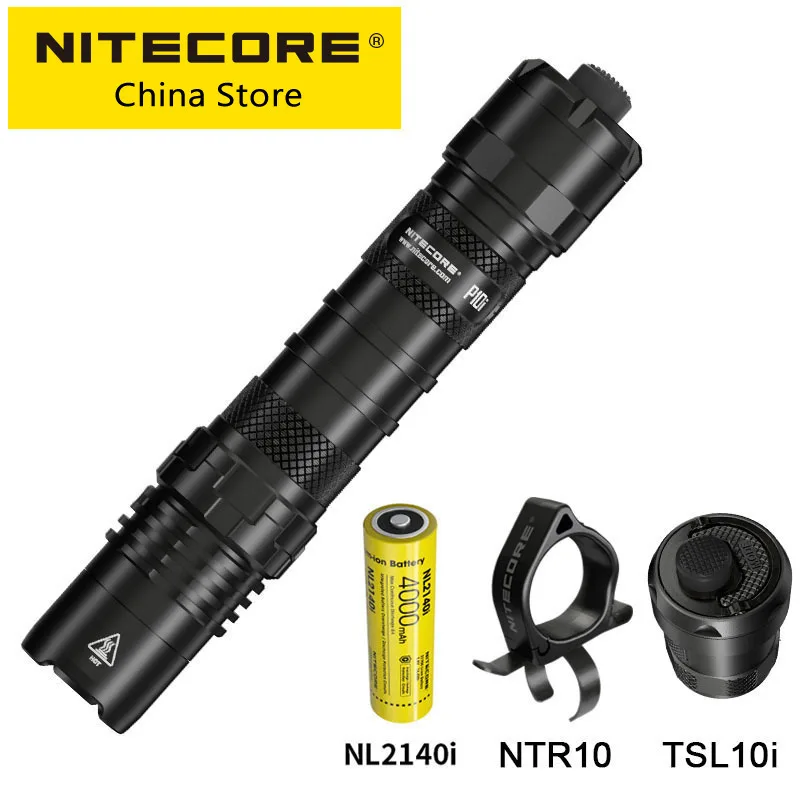 Nitecore P10i 1800 Lumen Tactical Flashlight Small Straight Self Defense USB-C Rechargeable Torch NL2140i Battery +GM02MH +RSW2i