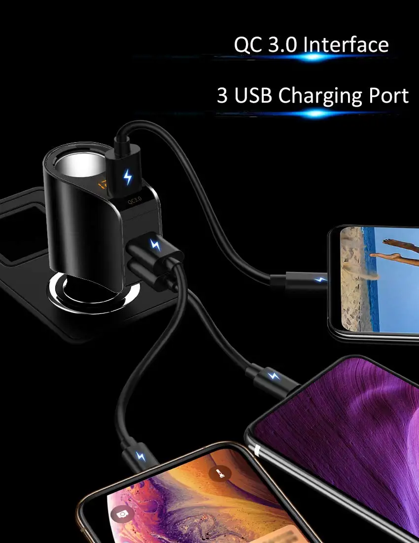 Автомобильное зарядное устройство с 3 USB-портами и цифровым дисплеем | Автомобили