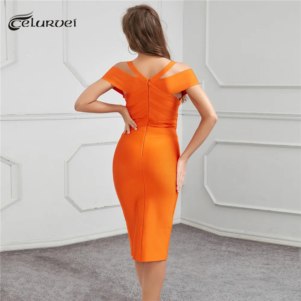 Высококачественное оранжевое розовое голубое платье с открытыми плечами из