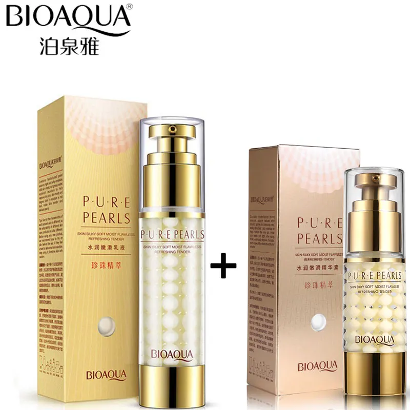 BIOAQUA Brand Pure Pearl Face Cream Moisturizing Facial Lotion +Essence Hyaluronic Acid Anti Wrinkle Whitening Essence 60g | Красота и