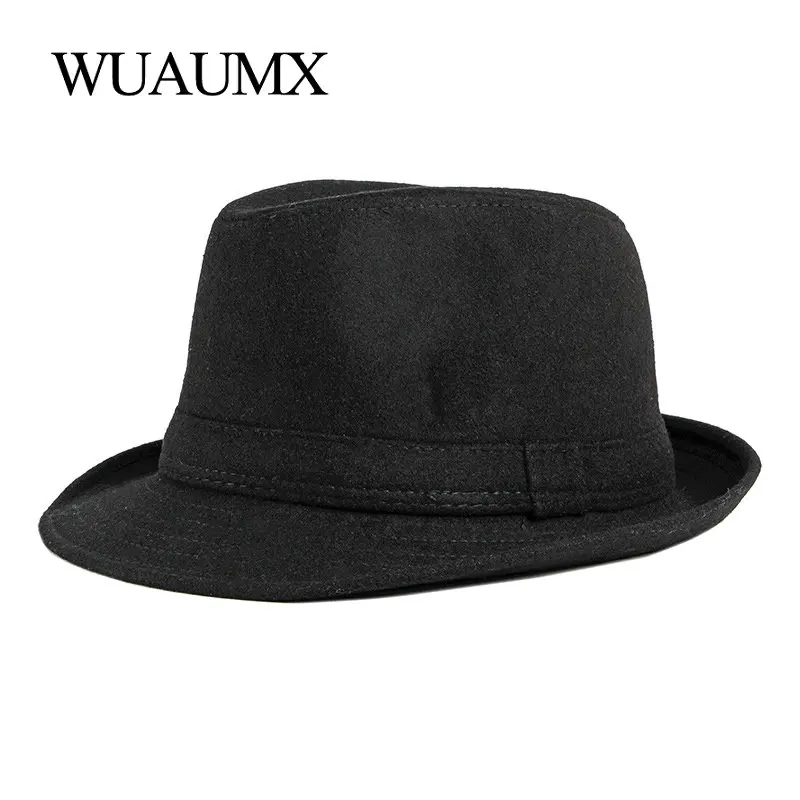 Шапка Wuaumx мужская фетровая однотонная черная классическая на осень/зиму - купить