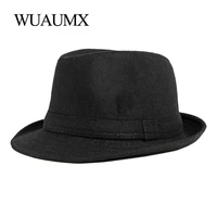 wuaumx new mens hat autumn winter fedoras hat for male solid black felt bowler hats gentleman jazz caps classics mens fedoras