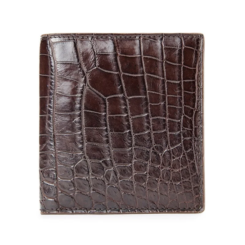 Authentic Exotic Alligator Leather Men's Short Card Holders Wallet Genuine Crocodile Belly Skin Male Small Bifold Clutch Purse
