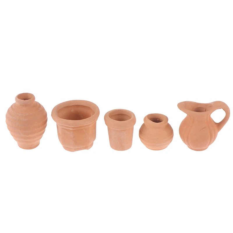 5pcs/lot Cute Vintage Porcelain Flowerpot Vase Jar 1:12 Scale Handcrafted Doll House Miniature | Игрушки и хобби