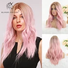 Блонд Единорог Средний синтетический натуральный волнистый Омбре розовый парик со средней частью для женщин Косплей Повседневная одежда термостойкая