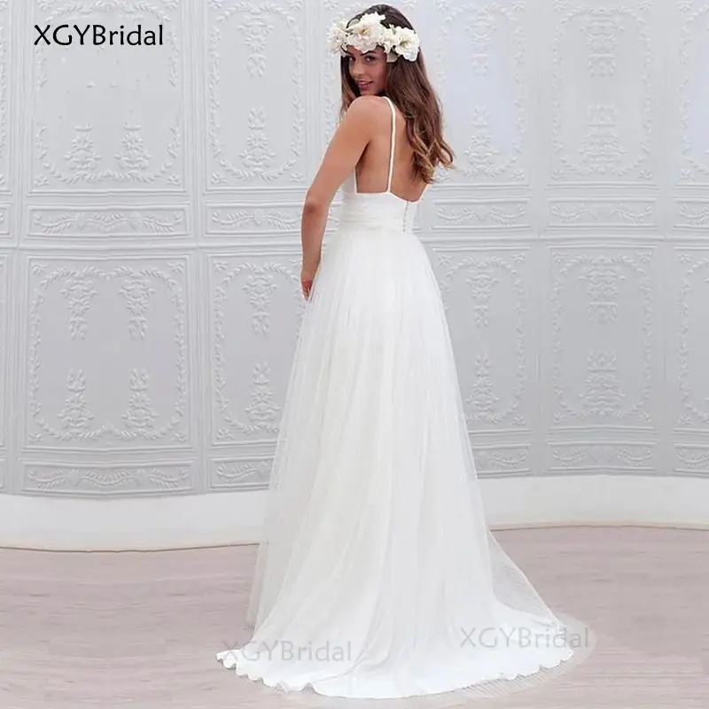 

Женское свадебное платье на бретельках, ТРАПЕЦИЕВИДНОЕ ПЛАТЬЕ С V-образным вырезом, без рукавов, со шлейфом