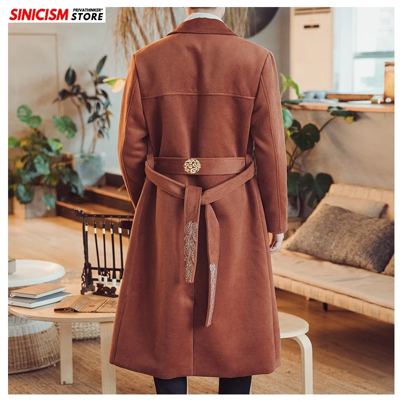 Sinicism Store мужская длинная теплая куртка с вышивкой Толстая шерстяная в китайском