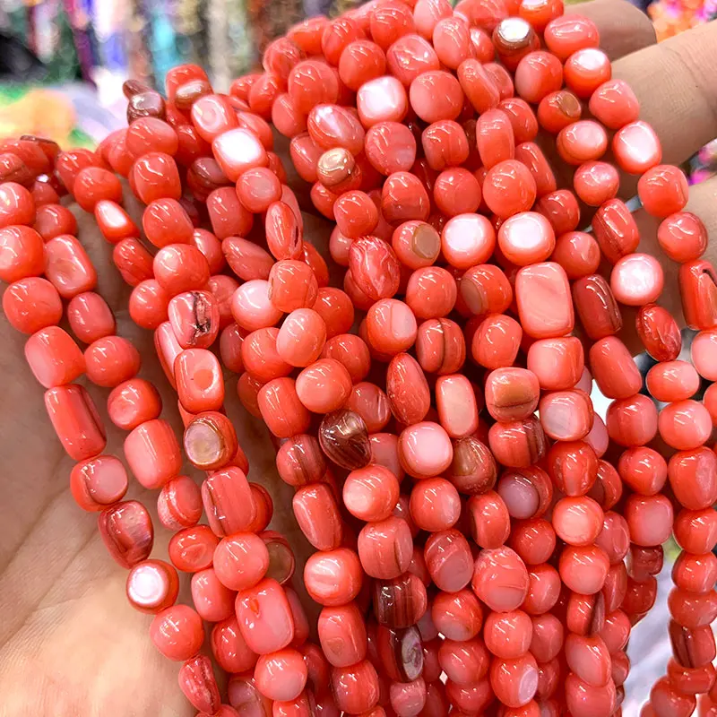 watermelon red Браслет из прородного белого камня, цветной краситель 5-8 мм, гравийная форма, бисер для самостоятельного изготовления ювелирных изделий, браслет, ожерелье из нескольких нитей 15,5'' - Цвет: watermelon red