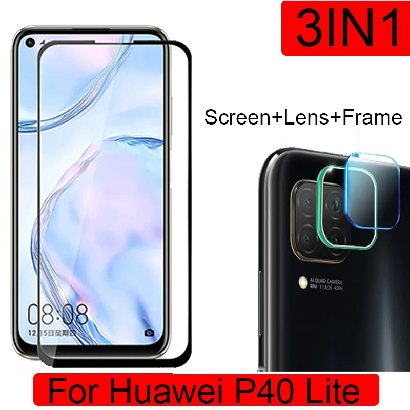 Рамка 3 в 1 + камера закаленное стекло для Huawei P40 Lite Защитное экрана на защитное