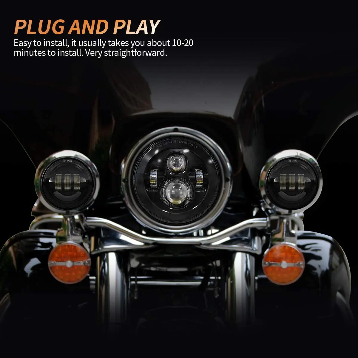 

Motorcycle 7 inch Moto LED Headlight with 4-1/2" 4.5inch LED Auxiliary Fog Passing Light Lamp for Harley Touring Electra Glide