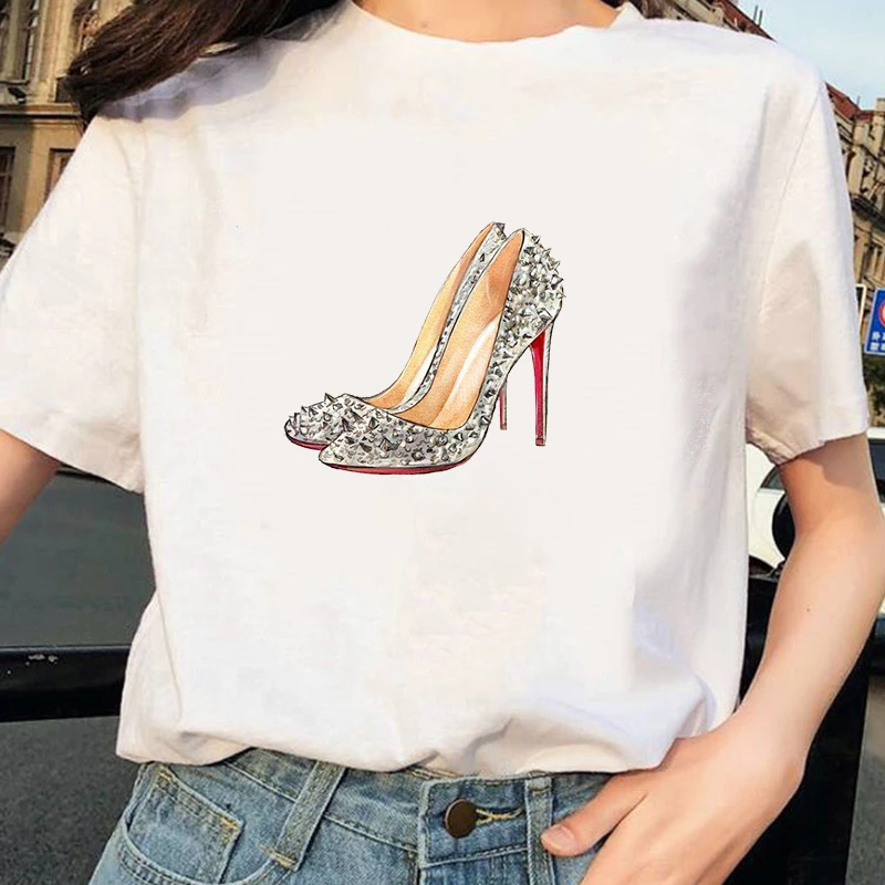 Модная обувь на высоком каблуке футболка с акварельным принтом Femme женская 90 s