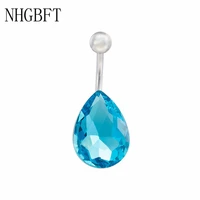 nhgbft blue water drop shaped medical steel body piercings women simple umbilical button belly button ring