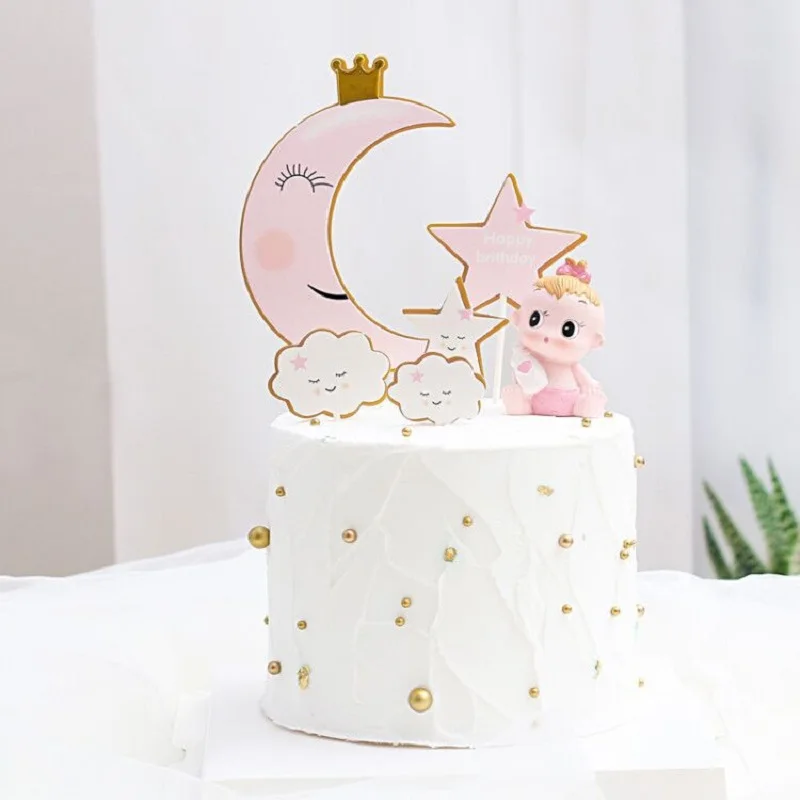 

Baking Decoration Moon Crown Cake Topper Baby Shower Party Supplies Kids Stars Cupcake Happy Birthday New Year Dessert Decor