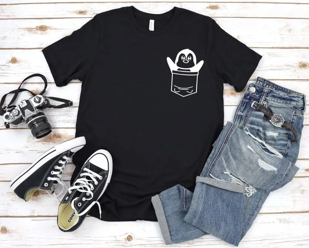 

Funny Penguin pocket Print Women tshirt Cotton Casual Funny t shirt Gift 90s Lady Yong Girl Drop Ship S-879