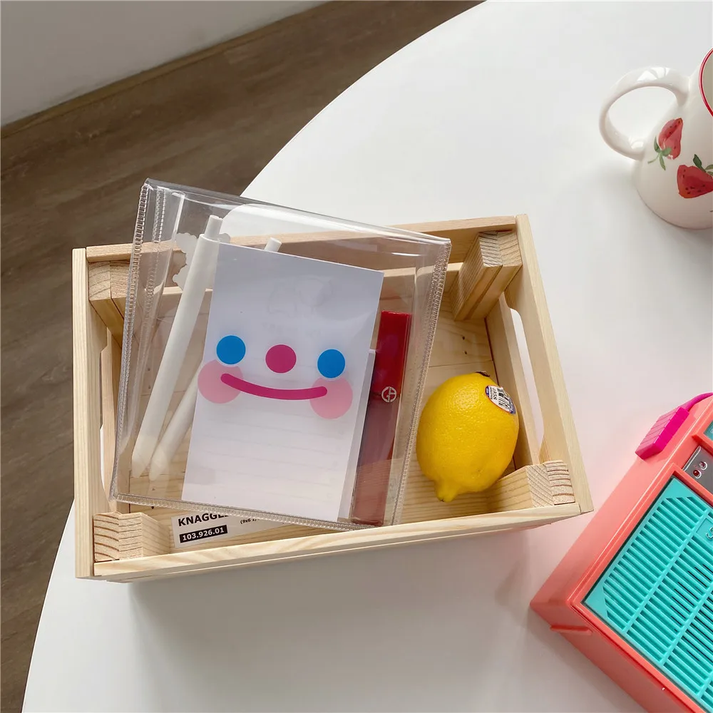 Ins Smiling Face Cream Bear Folder Transparent PVC File Pocket Winding Storage Bag Large Capacity Notebook Pencil Stationery | Канцтовары